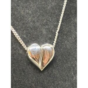 Vintage Necklace Silver Tone Puffy Heart on 16 in Chain Signed Avon Cute 90s